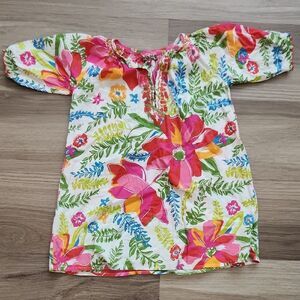 🔥clearance🔥 Pink Chicken Red and Pink Floral Dress with Puff Sleeves